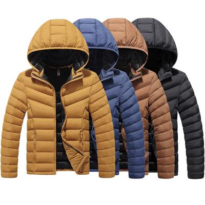 China Stain OEM Windproof Polyester Filled Quilted Detachable Removable Hood Mens Jacket for sale