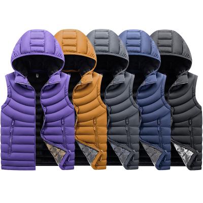 China Custom Fashion Winter Windproof Stand Collar With Hood Mens Bottom Stripper Cotton Vest Windproof Jacket for sale