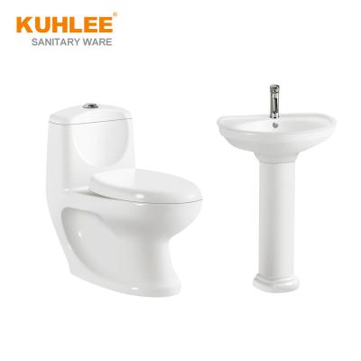 China Traditional Cheap Price Washdown Toilet One Piece Ceramic Pedestal Wash Basin Bathroom Sets Suite Sanitary Ware for sale