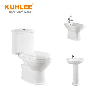 China Traditional bathroom set WC bowl toilet with bidet and pedestal washbasin sink ware two piece sanitary suite for sale