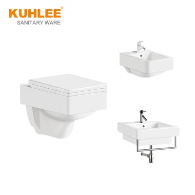 China Traditional Wall Hung Sanitary Ware Bathroom Suites P-trap 150mm Wall Hung Toilet With Sinks Sets for sale