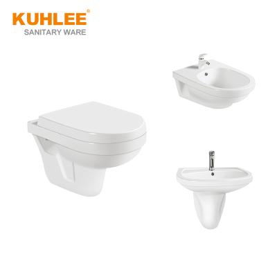 China Chaozhou Traditional Cheaper Bathroom Wall-hung Ceramic Tankless Toilet Sets Basin Sink Bidet for sale