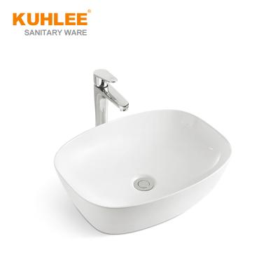 China Rectangular Bathroom Art Basin For School Modern Ceramic Basin Sink Table Top Hand Wash White for sale