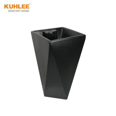 China Popular Traditional Matte Black New Design Ceramic Bathroom Hand Basins Pedestal Sinks for sale