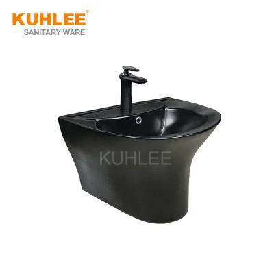 China Luxury High Quality Toilet Roll Bathroom Sink Matte Black Color Luxury Wash Hand Ceramic Wall Hung Basin for sale