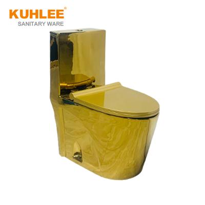 China Luxury Gold Color Sanitary Washdown Toilets Luxury Gold Color WC Bathroom Double-Flow One-Piece Toilet for sale