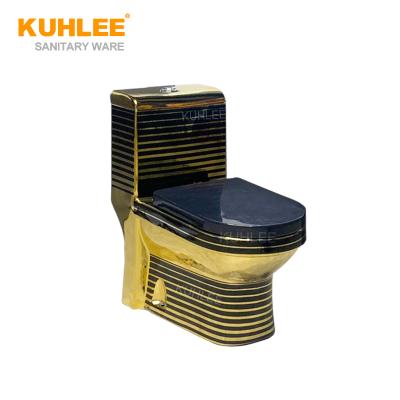 China Wc Gold Sanitary Ware Diamond Ceramic Sanitary Ware P-trap Strap Double-flow Golden Toilet for sale