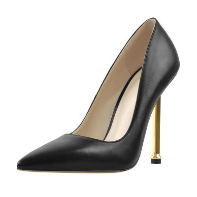 China Women's Big Size Toe Matte Black High Metal Heels Breathable Stilettos 12cm Stilettos Pumps for sale