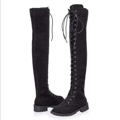 China 2021 Other Women's Boots Lace Up Over The Knee Low Heel Boots Autumn Heel Shoe for sale