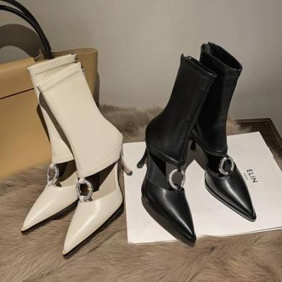 China New Fashion Solid Color Waterproof Casual Style Women Led 9.5 Cm High Heel Leather Boots for sale