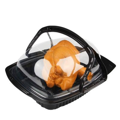 China Disposable Fresh Poultry Tray Roasted Chicken Box Packaging Takeout Containers With Clear Lid for sale