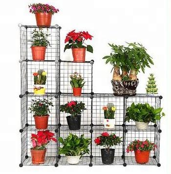 China Simple easy to assemble flower shelf DIY metal wire storage cubes flower shelf bedroom furniture for sale