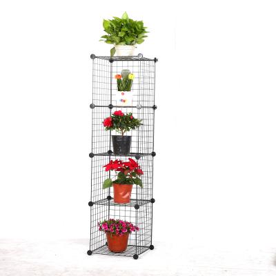 China 4 cubes portable mesh wire storage cabinet flower shelf metal wire storage cubes for closet toys books clothes for sale