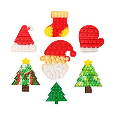 China Sensory Toy 2021Kids Sound Squeeze Toys Santa Pop Silicon Squeeze Fidget Toy Silicone Sensory Noise Push Bubble Doll Christmas Tree for sale