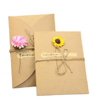 China Festival.Gift.Wedding. Agriculture.Birthday 2021HOVANCI Luxury Kraft Flower Thank You Gift Cards Greeting Card With Envelopes And Free Sticker Gift Card for sale