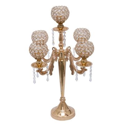 China Wedding Decoration 2021 Design New Good Selling European Style Five Main Crystal Candelabra Centerpiece for sale