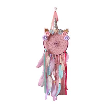 China Europe LED Light Up Dream Catcher Unicorn Feather Wind Chimes Hanging Ornaments Bedroom Decor for sale