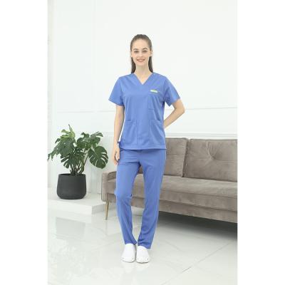 China Hospital Breathable V-Neck Outlets Factory Short Sleeve Polyester Cotton Fabric Nursing Scrubs Cheap Nurse Uniform for sale