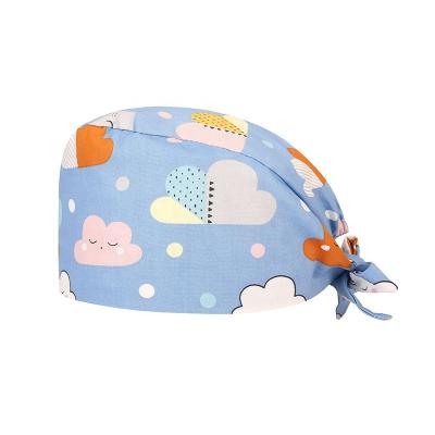 China Breathable Cotton Nurse Surgical Cap With Buttons Ponytail Long Hair Scrub Cap for sale