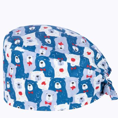 China New Design Breathable Cotton Unisex Pet Pattern 100% Veterinarian Scrub Hat Medical Hats Nursing Doctor Surgical Hat for sale