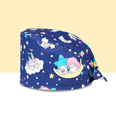 China New Breathable Print Medical Superhero Scrub Hat Surgical Doctors Hat Nurse Hat Cotton Scrub Hat Pet Vet With Buttons Dentist Work Hat for sale