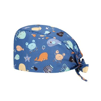 China Puffy Breathable Women Scrub Hats Printed Cotton Adjustable Headband Hats Nursing Running Hats for sale