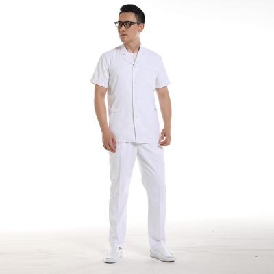 China Breathable Men Pharmaceutical Shorts Sleeves Cotton Polyester Lab Coat Medical White Gown Doctor Uniform Short Tops for sale