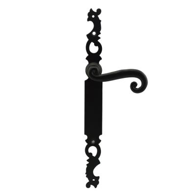 China Long Rustic Vintage Black Backplate Rustic Cast Iron Door Handle for sale