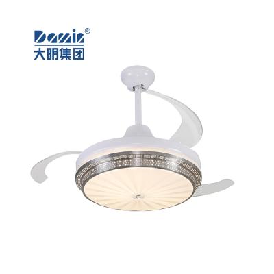 China 42 Inch Retractable Three-color Blade Luxury Remote Control Changing Led Ceiling Fans With Remote Led Lights for sale