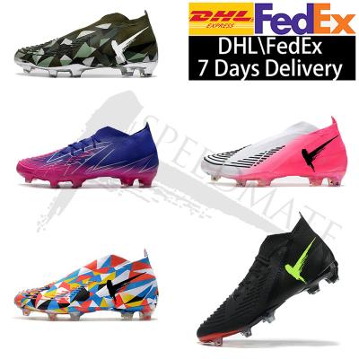 China Durable Original Material Mens Soccer Cleats Predator Edge+ Red And Green Blade Knitted FG Soccer Shoes for sale