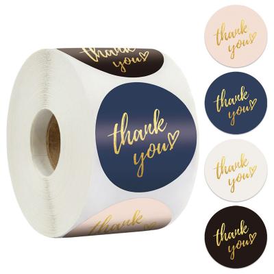 China Waterproof Wholesale Amazon Roll Pack of 4 Colors Hot Stamping Round Thanks for Baking Sticker Labels of 500 Pieces/Roll for sale