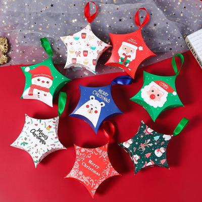 China 2022 New Design Food Hot Selling Small Christmas Star Shape Paper Candy Gift Packing Box with Tag and Ribbon for sale