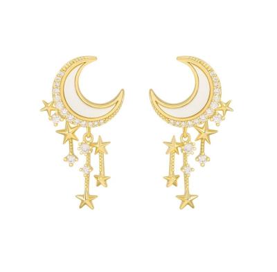 China 2021 TRENDY silver upper female earrings star earrings moon earrings fashion post S925 new for sale