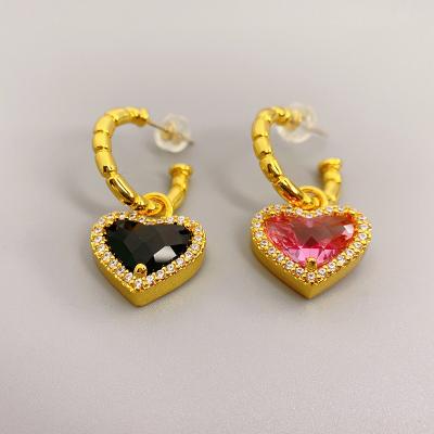 China CLASSIC Pendientes real 18k gold gold plated statement heart gemstone summer earrings luxury trend 2022 latest fashion for sale