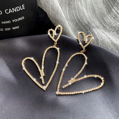 China TRENDY S925 post diamond love earrings women silver rhinestone exaggerated fashion earrings design mini heart for dangle long earrings for sale