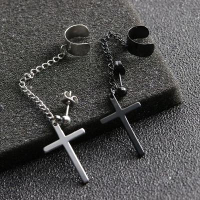 China Hiphop 2021 hot selling stainless steel earrings cross chain earrings cc earrings for women and men for sale