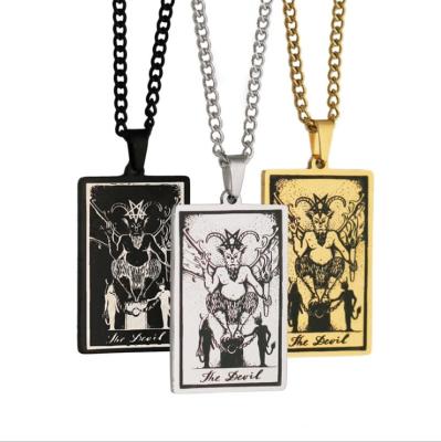 China TRENDY Tarot Card Necklace The Devil Scorpio Necklace 60cm Stainless Steel Couples Pendant Necklace for sale