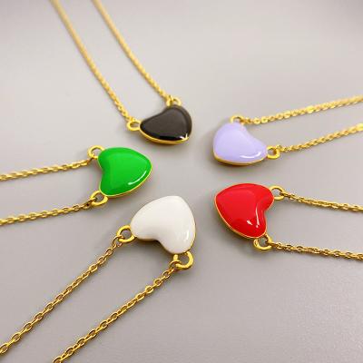 China Vintage Collana smaltata 18k real gold plated choker chain candy colored enamel heart pendant necklace for sale