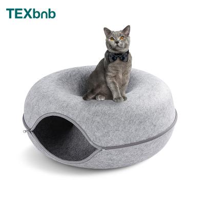 China New Breathable Light Gray Tunnel Toy Polyester Felt Cat Bed Cave For Indoor Pet Product 50x50cm for sale