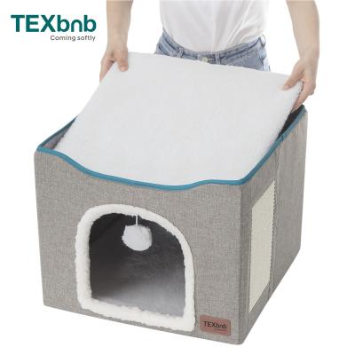 China TEXbnb Breathable Cat Cubes Portable Collapsible for Indoor Cats Machine 2-in-1 Washable Cat Bed with Fluffy Hanging and Ball Scratcher for sale