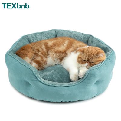 China Travel Bedsure Supplier OEM Cama Para Gato Fluffy Fur Surface Spot To Nest Removable Cushion Cat Plush Pillow Round Cat Bed for sale