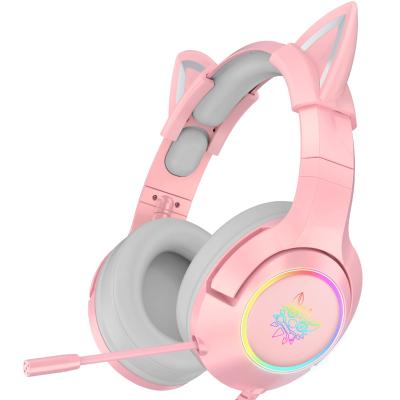 China Perfect Sound Onikuma K9 Led MIC Auriculares Headset Cat Ear Gamer Gaming Headset Pink Handsfree Cable Headband for sale