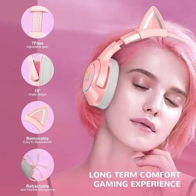 China Onikuma K9 Perfect Headband RGB Noise Cat Ear Girl Moving Pink Nolse Canceling PC Long Cord Game RGB Headset henphone for sale