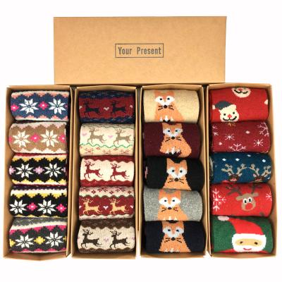 China Lovely QUICK DRY Extra Thick Warm Cat Socks Cat Tree Deer Christmas Wool Rabbit Ladies Medium Winter Storage Gift Box for sale