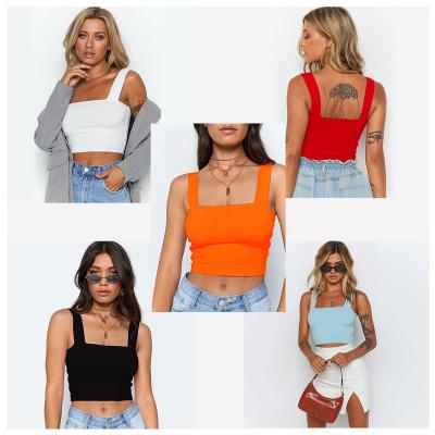 China Anti-wrinkle 2020 summer women's sexy crop tops sleeveless stretchy solid T-shirts crop tops for sale