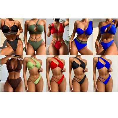 China Woman Summer One-Shoulder Ring Bikini Anti-UV Two Piece Ladies 2 Pieces Set Sexy Swimwear Girl Bikini Beachwear 2022 Swimwear for sale