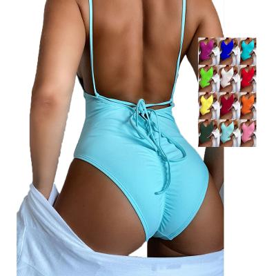 China OEM Factory 2020 Sexy Backless Bikinis Women Swimwear Monokinis V-Neck Solid One Piece Swimwear Wholesale Anti-UV Swimsuit for sale