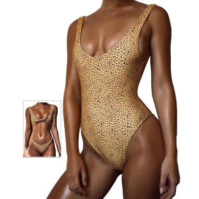 China Women's Leopard Print U Swimsuit One Piece Deep Neck Monokini Backless Swimsuit Anti-UV for sale