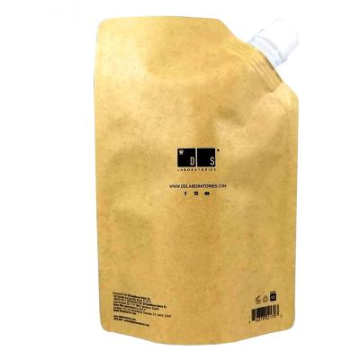 China Recycled Materials Eco Friendly Biodegradable Refill Waterproof 250ml Stand Up Plastic Drink Liquid Packaging Bag Kraft Paper Spout Pouch for sale