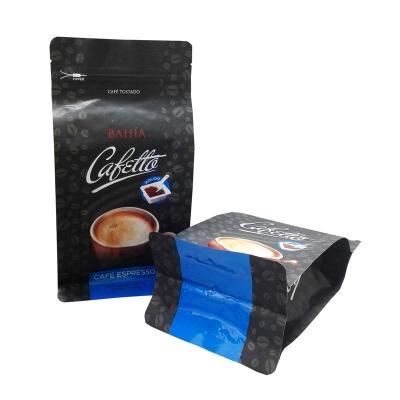 China Barrier 340g 12Oz Custom Printed Coffee Bean Side Gusset Matte Black Flat Bottom Bag with Rip Zipper for sale